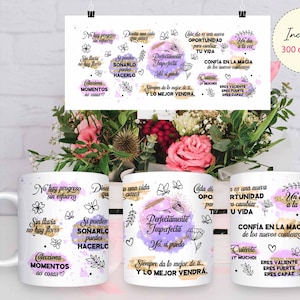 Inspirational quotes Mug Sublimation design 11 oz/15 oz Full Wrap Template, SPANISH Gift for her, Birthday Gift, Digital Download