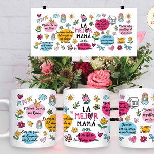 SPANISH Best Mom Ever Sublimation Mug Design  11 oz and 15 oz Full Wrap Template Mothers Day Mug Png Gift for Mom Digital Download