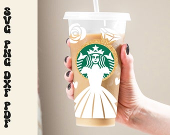 Bridal Svg 24oz Venti Cold Cup Cutfile, Starbucks Cold Cup Layered Svg Dxf Png File Digital Download, wedding Svg, Gift for Her