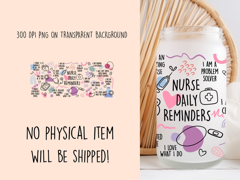 May include: A white jar with a pink heart and a white cross. The jar has a colorful design with the text "Nurse Daily Reminders" and "I am a problem solver".