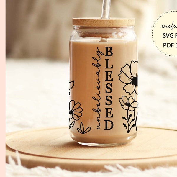 Blessed Svg 16 oz Libbey can, Jesus Svg, Christian Coffee Cup, Prayer Svg, Christian Beer glass Can Svg Iced Coffee Glass Religious Svg