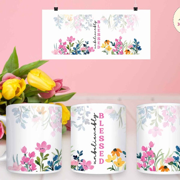 Mothers Day Mug Sublimation Designs, 11 oz and 15 oz Full Wrap Template, Watercolor Coffee Mug Png, Gift for Her, Do it yourself