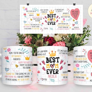 Funny Mothers Day Mug Sublimation Designs, 11 oz  Full Wrap Cup Template, Best Mom Ever Mug Png, Gift for Mom, Digital Download