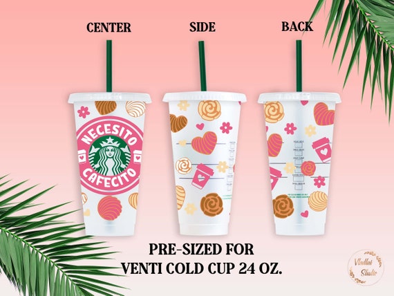 Cafecito necesito Starbucks 24oz cup wrap. Concha cup wrap.