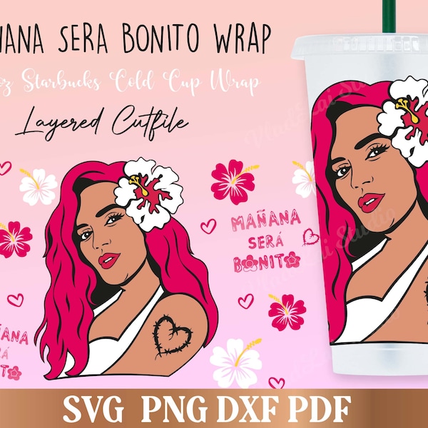 Karol G Svg Starbucks Cold Cup Wrap Manana sera bonito svg La Bichota Heart Tattoo Svg Layered cutting machine cutfiles Instant Download