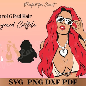 Karol G Red Hair PNG,  La Bichota Gatubela  Layered Cricut Cut file  Heart Tattoo SVG, Bichota Png, Digital Files for cricut silhouette