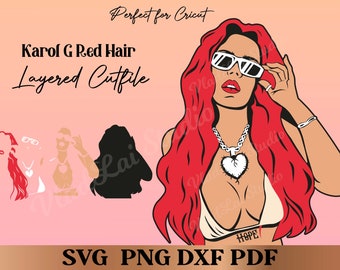 Karol G Red Hair PNG,  La Bichota Gatubela  Layered Cricut Cut file  Heart Tattoo SVG, Bichota Png, Digital Files for cricut silhouette
