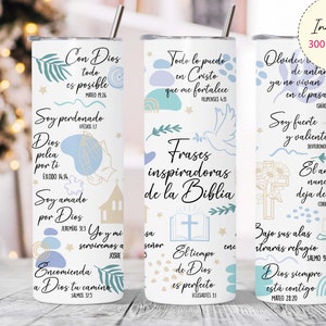 Frases religiosas 20oz Skinny Tumbler Wrap Diseño de sublimación, Recordatorios diarios de la Biblia en ESPAÑOL, Afirmaciones inspiradoras, Regalo para él