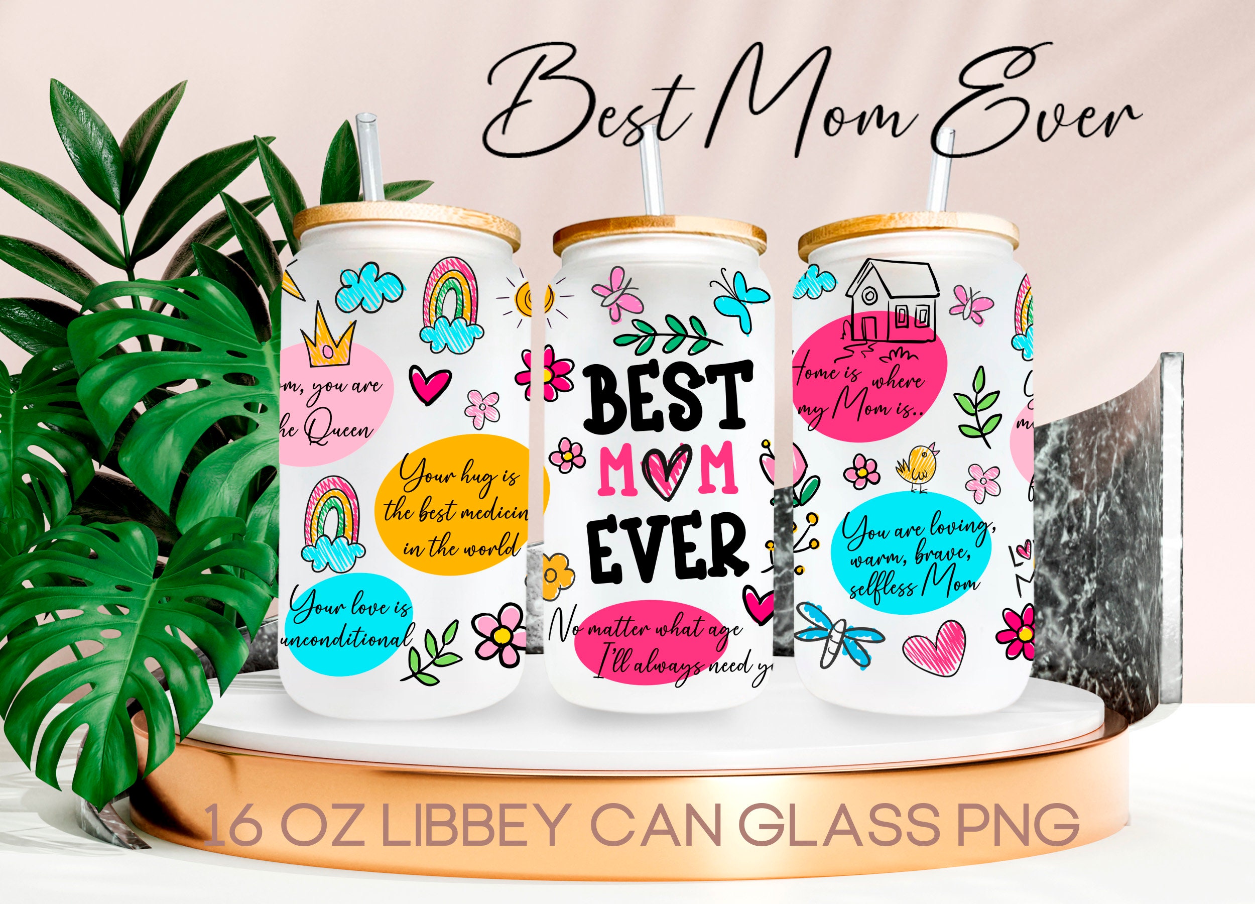 Best Mom Ever Libbey Glass Sublimation Design, UV Dtf Cup Wrap , 16 Oz ...
