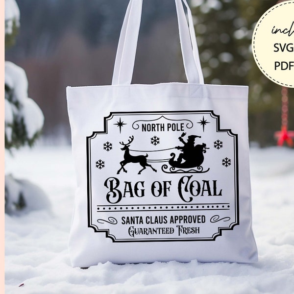 Noël Svg, Kids TOTE BAG CUTFILE, Sac de charbon coupé fichier, Sac cadeau de Noël Svg, Fichiers Santa Sack Svg pour Cricut, Faites-le vous-même