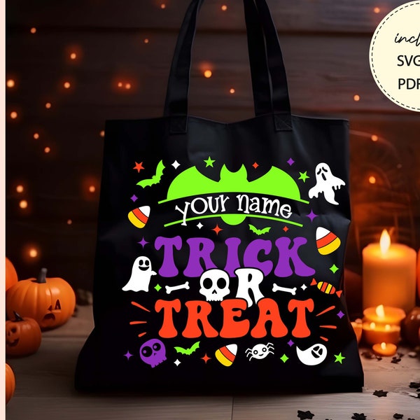 Halloween Svg, Kids TOTE BAG CUTFILE, Personalized, Custom Name Bag for Candies, Cute Halloween Svg, Trick or Treat Svg, Do it Yourself