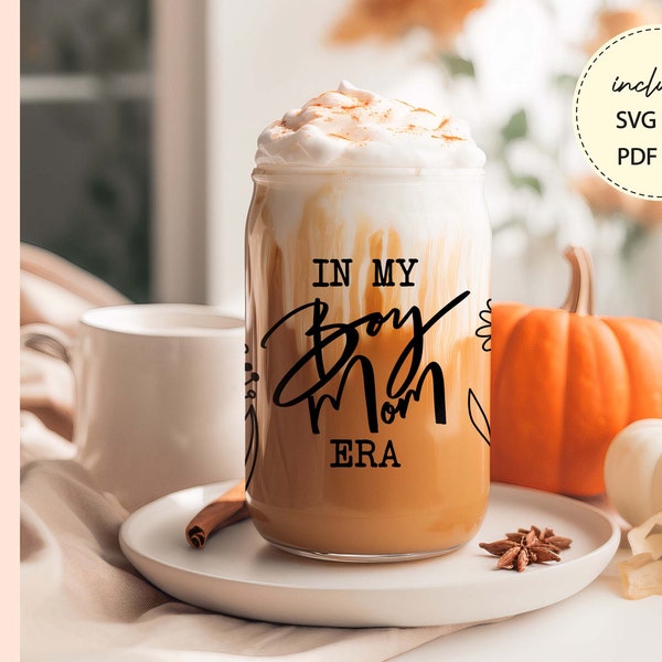 In my Boy Mom Era Iced Coffee Glass Can Wrap, Boy Mom 16 oz glass can wrap , Boy Mama Libbey glass svg, Mama svg, Mom life Tumbler wrap