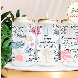 Frases religiosas 16 oz glass can wrap png, SPANISH Inspirational Libbey Glass Can Png, Scripture Beer Glass Can, sublimation designs