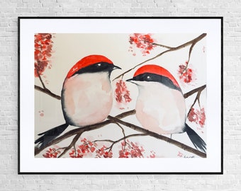 Original watercolor painting, Little birds