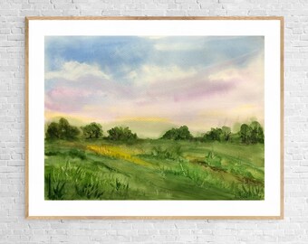 Aquarelle originale, paysage de printemps