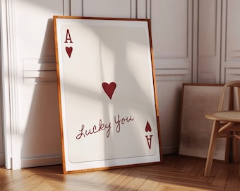 Lucky You Ace Card Digital Print Retro Playing Ace Card Download Wall Art Decor