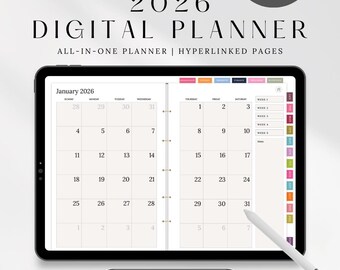 2026 Digital Planner | All-in-One Hyperlinked Pages (GoodNotes Compatible)