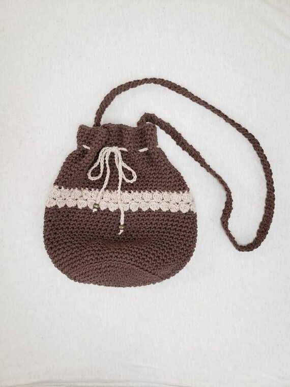 Crochet Drawstring Bag Cotton Shoulder Bag Etsy