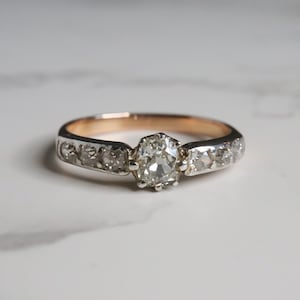 Antique Victorian Diamond Solitaire in Rose Gold, Unique Vintage Engagement Ring, Victorian Engagement Ring