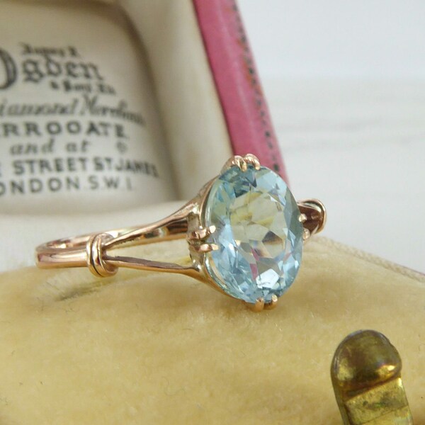 Antique 1920s 9ct Gold Blue Topaz Ring