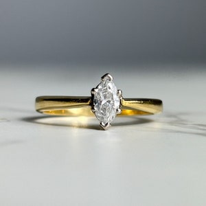Vintage Marquise Cut Diamond Ring, Vintage Diamond Solitaire Ring, Vintage 18ct Gold and Diamond Engagement Ring for Her