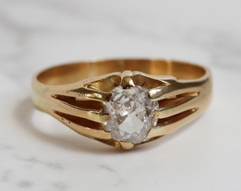 Antique Diamond Solitaire Ring, Gents Diamond Ring, Victorian Diamond Ring