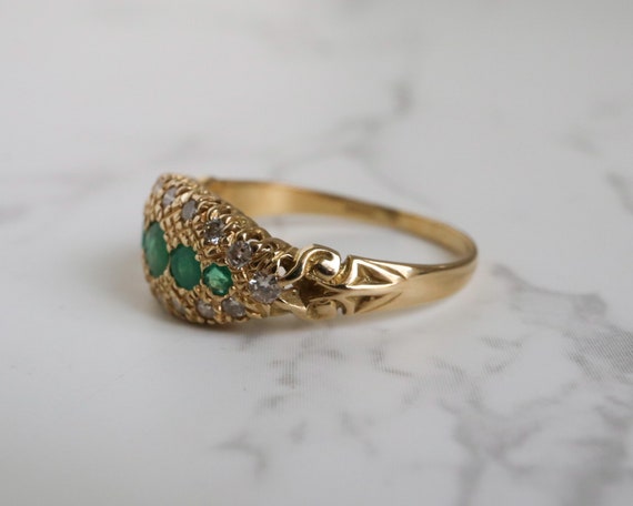 Antique Edwardian Emerald and Diamond Gypsy Ring - image 9