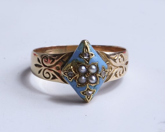 Victorian Enamel and Diamond Ring 18ct Gold - image 7