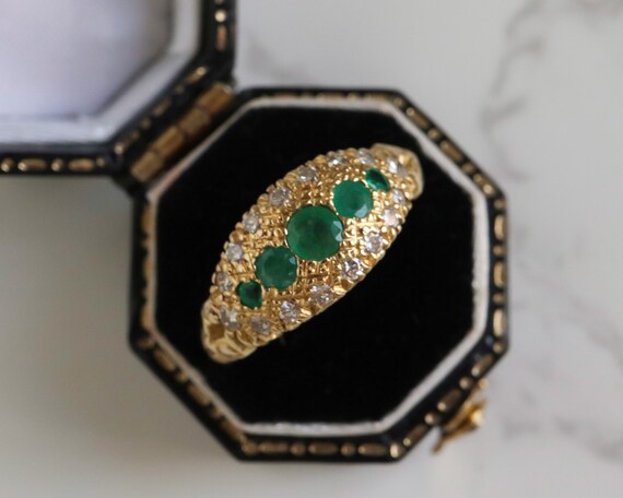 Antique Edwardian Emerald and Diamond Gypsy Ring - image 8