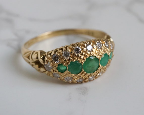 Antique Edwardian Emerald and Diamond Gypsy Ring - image 5