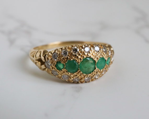 Antique Edwardian Emerald and Diamond Gypsy Ring - image 7