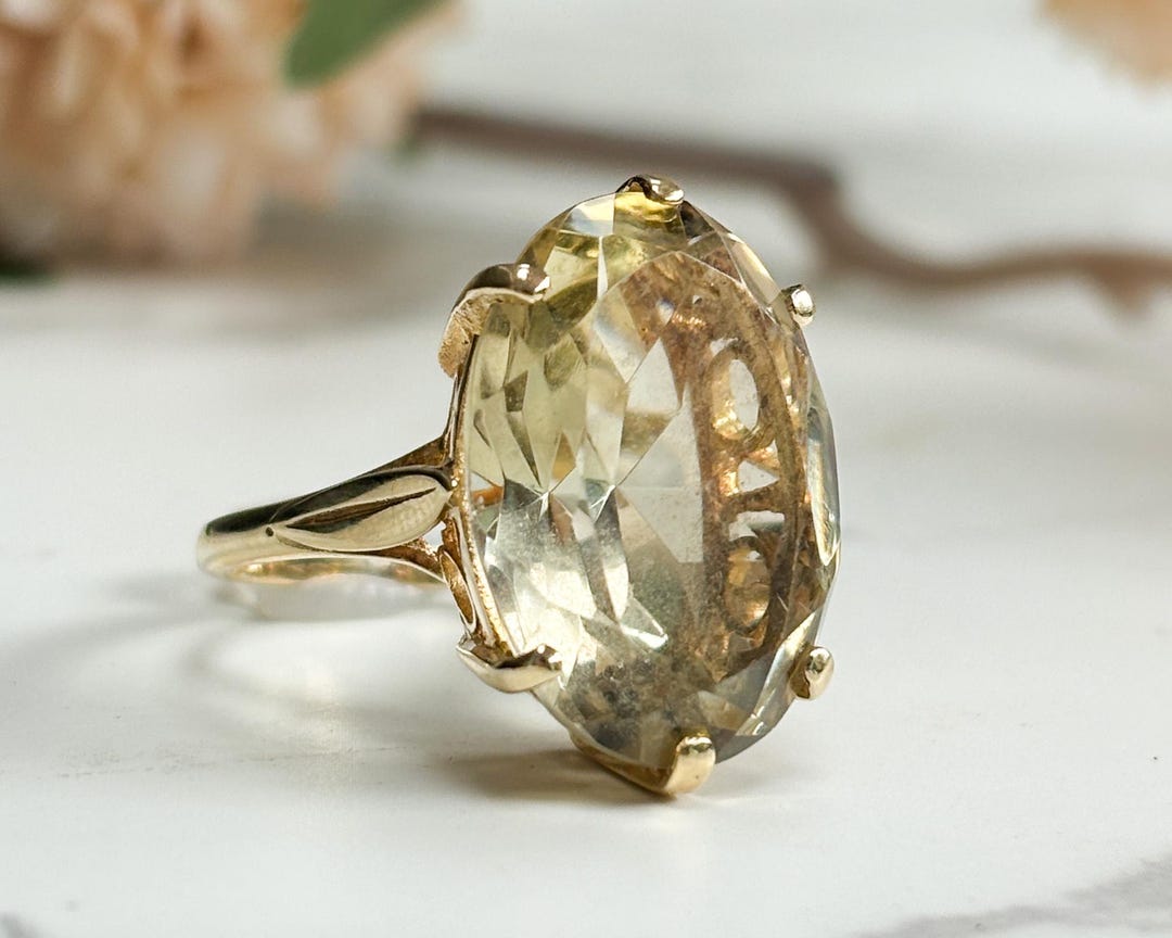Vintage Citrine Statement Ring: 9ct Gold Yellow Stone Cocktail Ring - Etsy