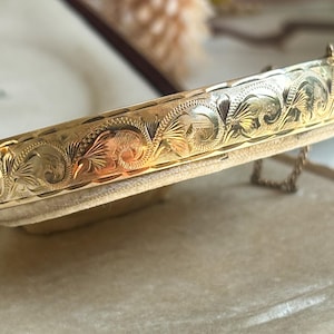 Vintage Gold Tone Engraved Bangle, Mid Century Gold Stacking Bangle, Retro Gold Bangle for Her