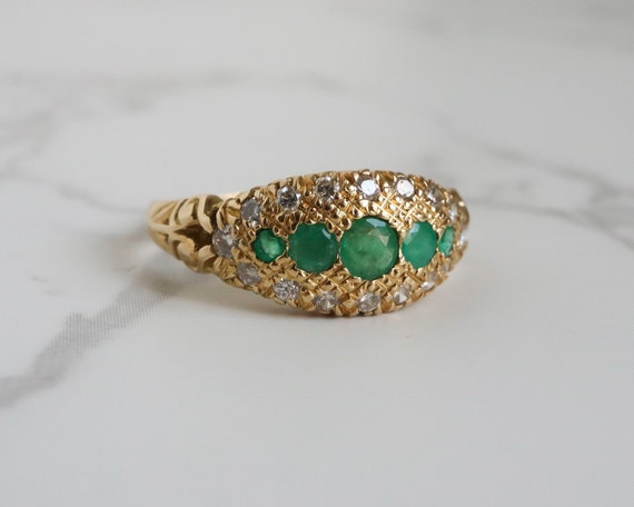 Antique Edwardian Emerald and Diamond Gypsy Ring - image 6