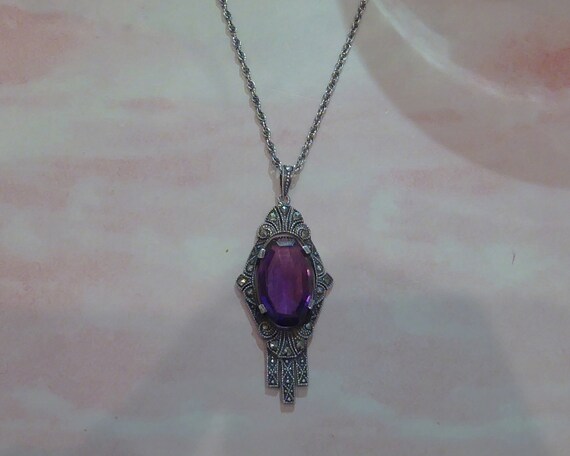 Art Deco Silver, Amethyst, and Marcasite pendant