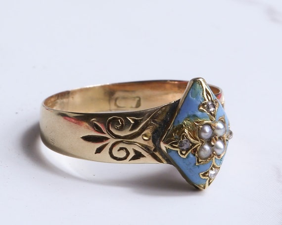 Victorian Enamel and Diamond Ring 18ct Gold - image 5