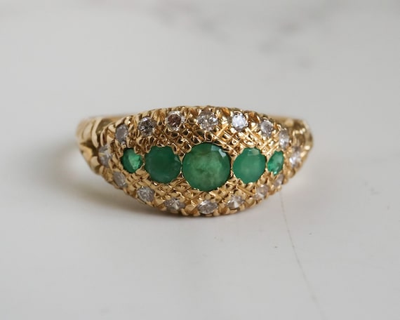 Antique Edwardian Emerald and Diamond Gypsy Ring - image 1