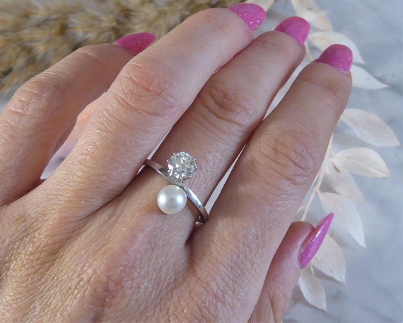 Antique Art Deco Pearl And Diamond Toi Et Moi Ring Etsy
