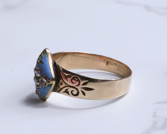 Victorian Enamel and Diamond Ring 18ct Gold - image 6