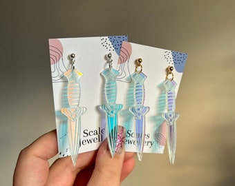 Iridescent Sword Earrings/sword earrings/sword jewellery/iridescent jewellery/iridescent earrings/acrylic earrings/acrylic jewellery