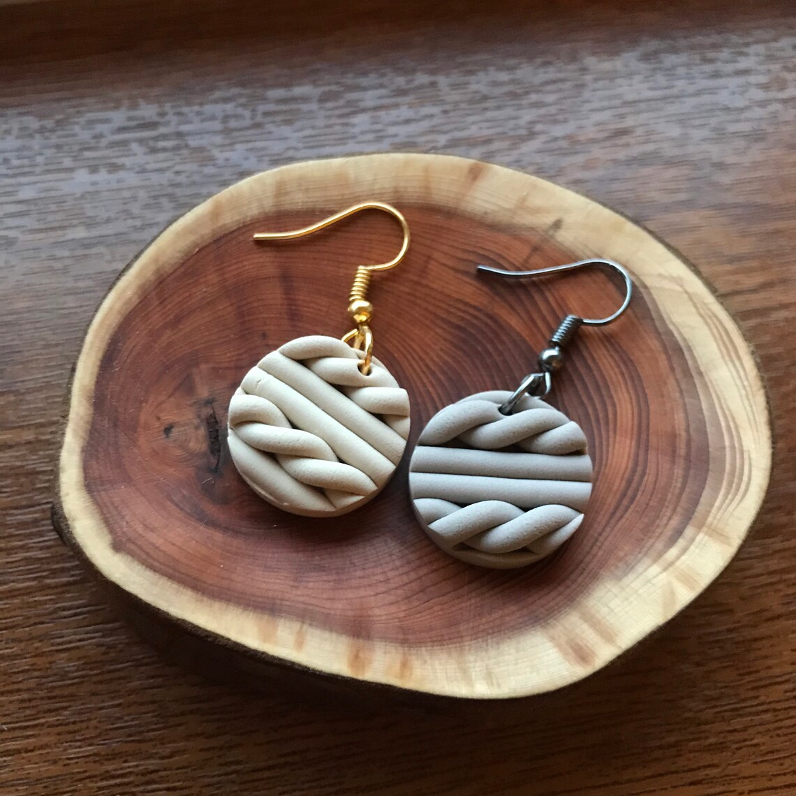 Gestrickte Design Ton Ohrring / / Polymer Clay Ohrringe / / Etsy