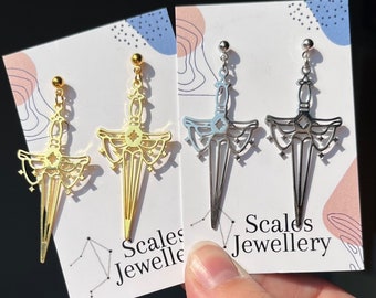 Metal Sword Earrings/brass earrings/sword earrings/witchy earrings/mystical earrings/handmade earrings/silver earrings/handmade jewellery