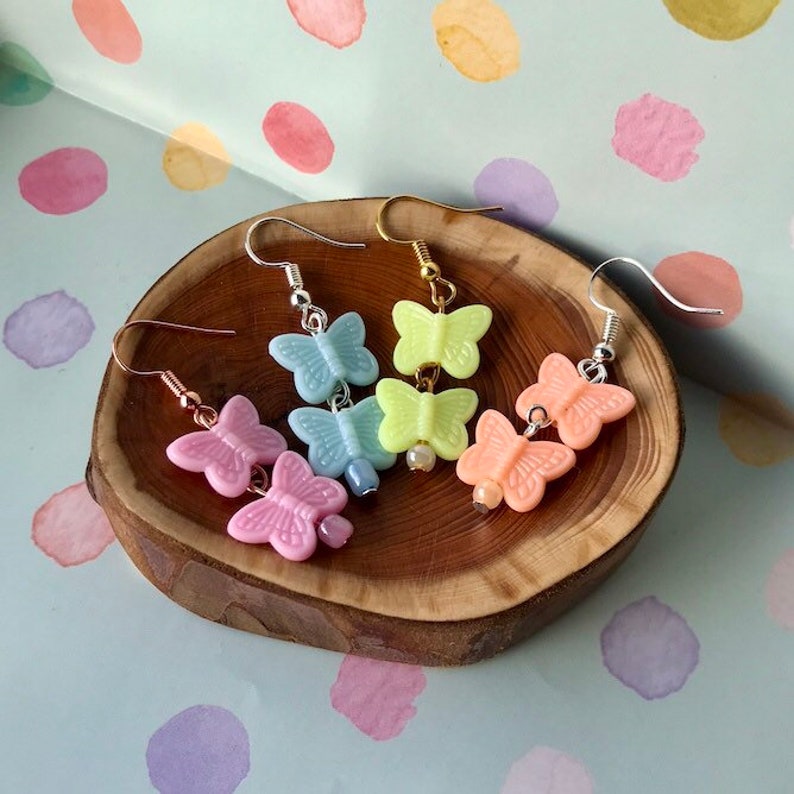 Spring Double Pastel Butterfly Drop Earringsspring earringsbutterfly earringsdangle earringspastel earringsspring collection