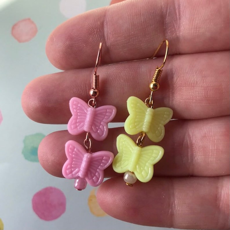 Spring Double Pastel Butterfly Drop Earringsspring earringsbutterfly earringsdangle earringspastel earringsspring collection