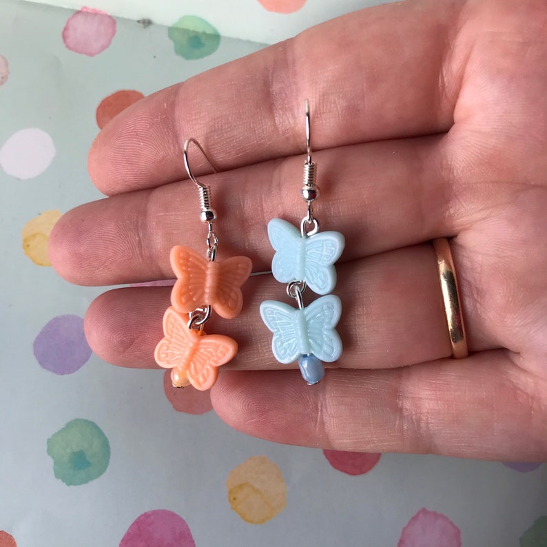 Spring Double Pastel Butterfly Drop Earringsspring earringsbutterfly earringsdangle earringspastel earringsspring collection