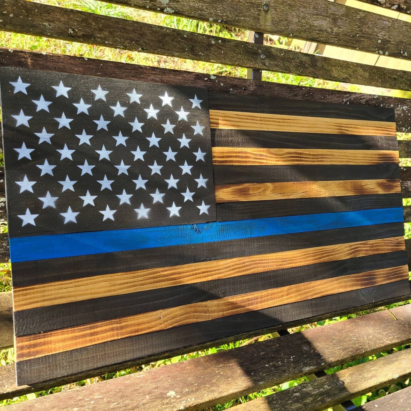 Thin Blue Line Handmade Wooden Flag Etsy