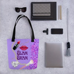 Grandma Tote bag &quot;Glam Gram&quot; Great Gift for Nana 2 sided overall Print design sturdy bag Mother&#39;s day or birthday present~see info