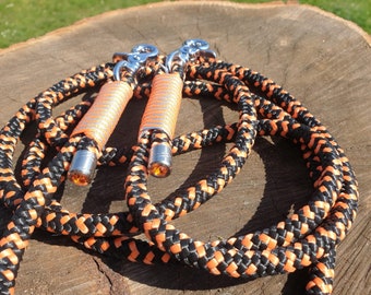 Dog leash, orange - black, with real Swarovski stones, 2 m long, special dog leash