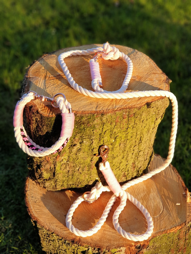Dog leash, handmade, leash, rope, cordage, cream Pink image 1