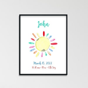 Watercolor Sun Birth Announcement Sign, Newborn print, Baby Boy and  Girl Birth Stats, Personalized Birth announcement, Newborn Baby